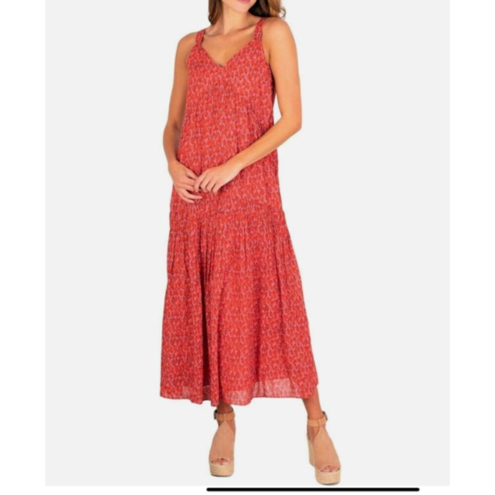Joie Midi/ maxi dress Women's size M Sleeveless Tiered Boho Artsy Red Pink